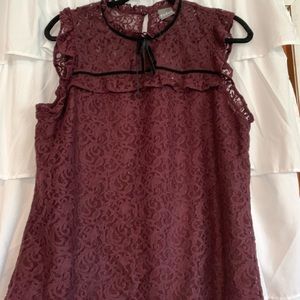 NEW YORK AND CO BURGUNDY LACE TANK SZ M